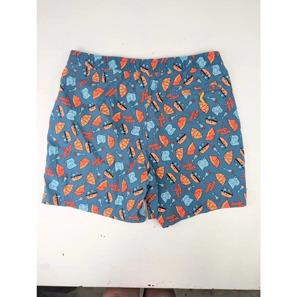 The North Face Men's Large Class V PullOn Shorts - Camping Pattern - Blue/Orange